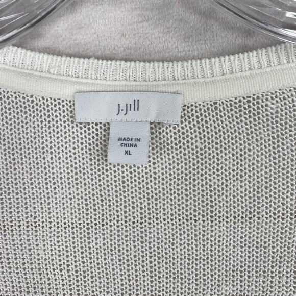 J Jill Sweater Womens XL Linen Blend White Floral Boho Tunic Open Knit Relaxed - Picture 5 of 8